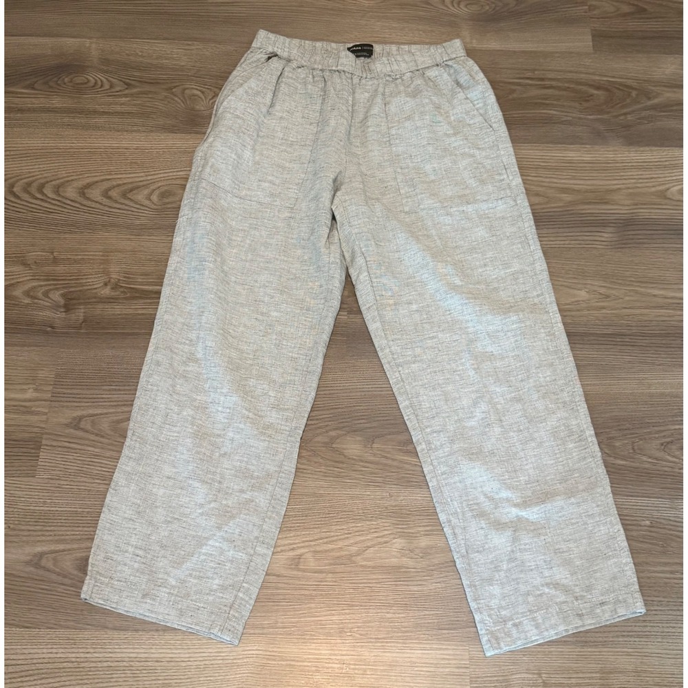 Prana Womens XS Gray Linen Blend Elastic Waist Straight Leg Casual Crop Pants